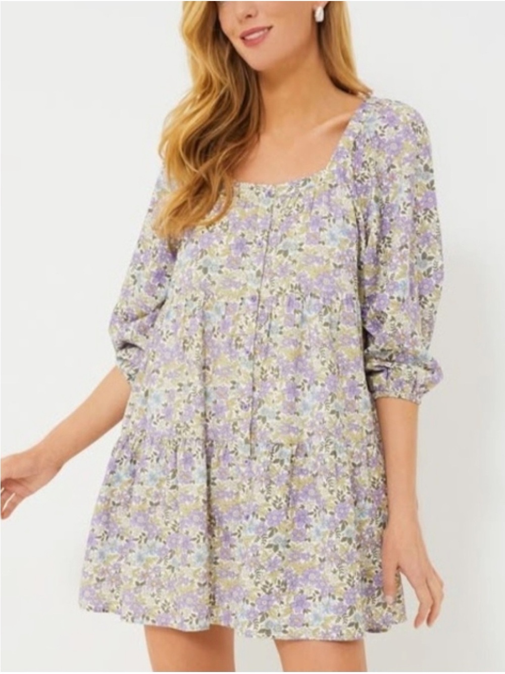 TUCKERNUCK Hyacinth House Purple Floral Square Neck Sawyer Mini Dress XL Linen